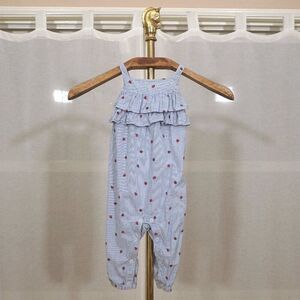H&M Blue White Stripe Ladybug Sleeveless Baby Girl Romper